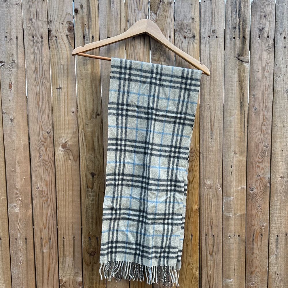 Burberry Blue and Gray Checkered Cashmere Scarf - Picture 5 of 5